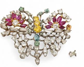 Lot 46 Diamond, Yellow Diamond & Ruby Brooch