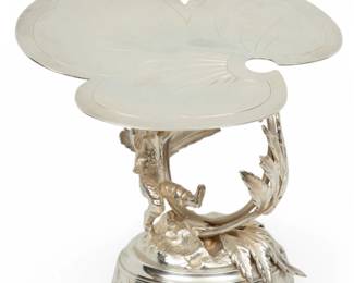 Lot 1074 Aurora Quadruple Silver Plate Compote, 1870, 'Child Under Clover Leaf'