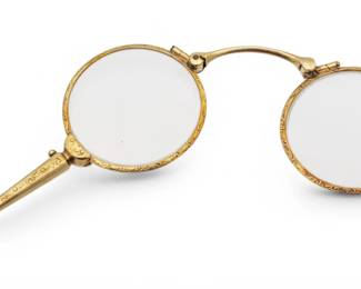 Lot 85 Folding Eyeglasses, 18k Gold Wire Frame, Ca. 1920