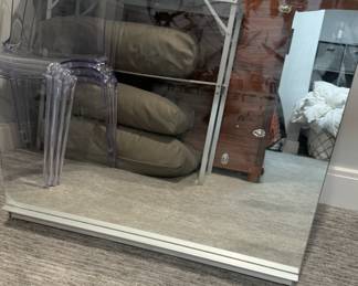 Glass medicine cabinet mirror that slides up for storage. Text me for dimensions asking $150.