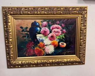 Vibrant Still Life Oil on Canvas in Giltwood Frame