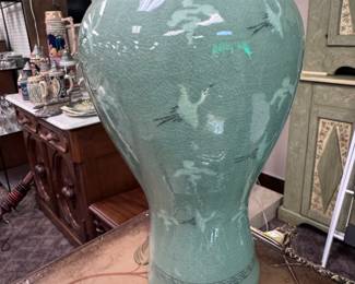 Large Celadon Vase w/ Birds