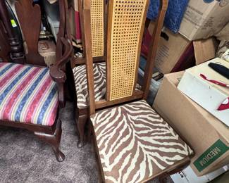 Pair Caned Chairs w/ Zebra Upholstery