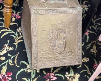 Embossed Brass Coal Scuttle