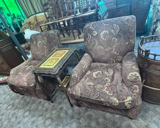 Pair Upholstered Armchairs w/Down-filled Cushions 