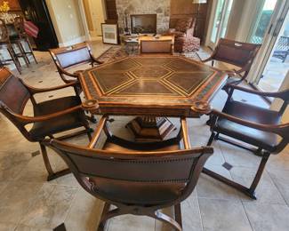 Maitland-Smith Card Table & Theodore Alexander Chairs