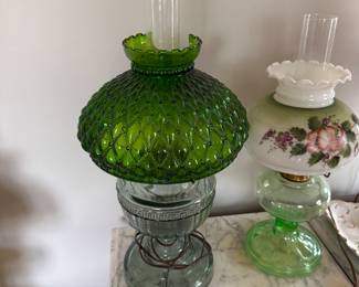 Vintage oil lamps (some converted and one with uranium glass