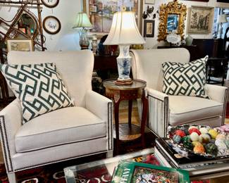 Pair of Hickory Chair Company Modern Wingback Chairs