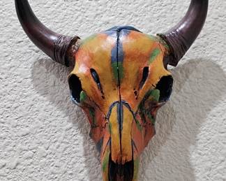 Orange Tie Dye Steer Skull Wall Art / Decor