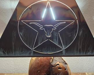 Texas Longhorn Live Edge Wood & Copper Lamp
