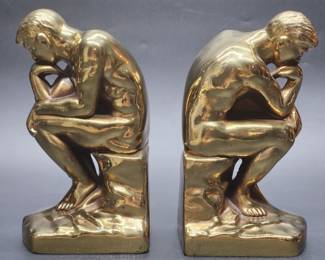 Pair of The Thinker Gilded Brass Bookends