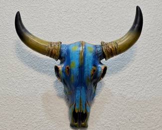 Colorful Blue Tie Dye Steer Skull Wall Hanging