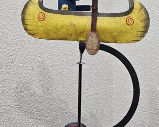 Metal Balance Sculpture Native American in Canoe