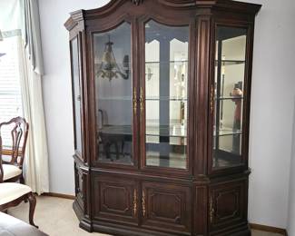  Traditional China Cabinet by "Century" Furniture in Hickory NC- Mirror and Lighted Top and Bottom are Separate Pieces