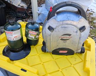  Coleman Fold & Go Propane Stove Top with Two Burners - Plus propane & 2 tubs of Assorted Cooking Items