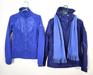  Set of Two Women's Columbia Jackets in a Pretty Blue w/ Fleece Scarf - Both Size M