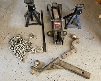 Auto Essentials! (2) 2" Two Hitches, Towing Chain, and Craftsman 2 1/4 Ton Hydraulic Floor Jack