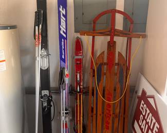 skiis and sled