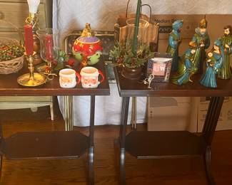 Christmas accessories, candles, nativity scene, mugs