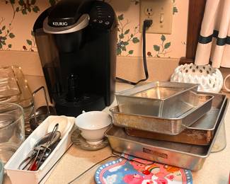 Baking pans and Keurig machine