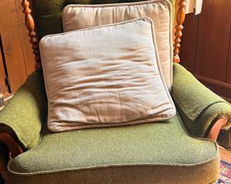 Wooden Chair with Green Cushions