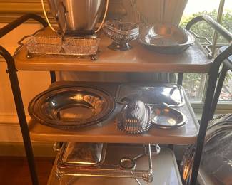 Silver Plated Serving Utensils and Bar Cart
