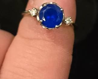 14k gold ring with diamonds and semi precious stone maybe sapphire 
