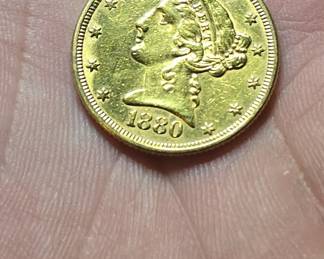 1880 coronet 5dollar half eagle Gold coin 