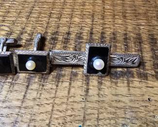 vintage Sterling silver cufflinks and tie clip 