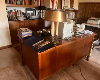 Office desk, lamp