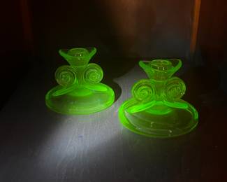 Uranium Glass Candlestick Holders