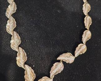 heavy sterling silver leaf necklace with matching earrings 