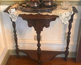 Wooden Side Table and Silver Plated Coffee Set