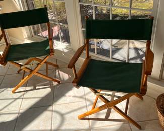Set of Two Studio Chairs - Wooden with Green Canvas