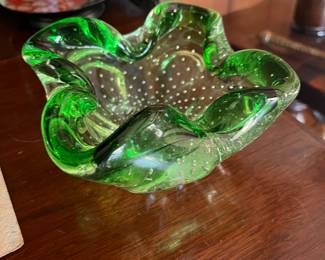 Vintage Murano Green Glass Ashtray