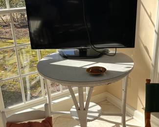 White Wicker Table and TV 
