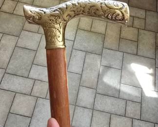 beautiful brass handled ornate walking stick 