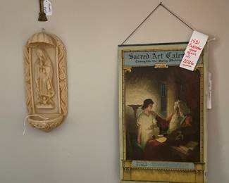 Religious items-holy water holder & calendar