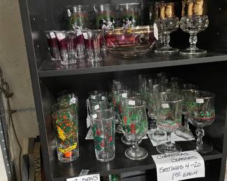 Glassware, some Christmas glasses