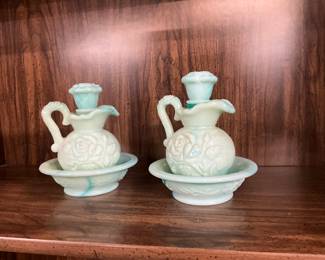 Avon Jadeite Green Swirl Milk Glass Bowls & Pitchers