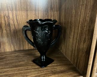 L.E. Smith Black Amethyst Glass Loving Cup Vase