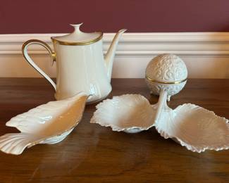 Lenox Eternal TeaCoffee Pot Lid Egg Candle Holder Double Leaf  Dove Dishes