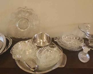 Glass Crystal and Silver Plate Serving Pieces