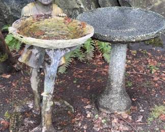 Cement Bird Bath And Little Girl Nesting Ornament Bird Bath