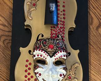 Venetian mask on violin signed art