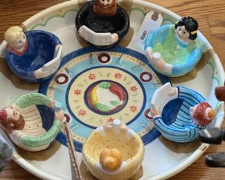 Vintage Lotus Jewish Seder Plate & bowls