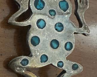Sterling turquoise frog brooch