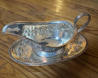 Kirk & Son sterling repousse gravy boat with underplate