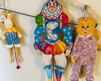 Rainbow Moon celestial clown jumping jack pull toy & More