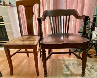 Antique cane bottom chair, Banker/Library antique office desk chair